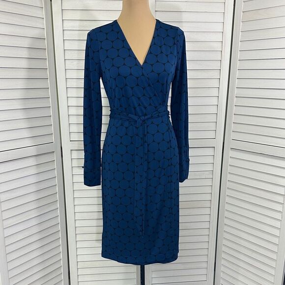 Ann Taylor Wrap Dress Size 6 Blue Jersey Knit NWOT - Picture 2 of 12